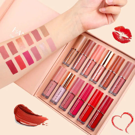 Lip Gloss Set - 12 Velvet Colors Non -Fading Waterproof Lipstick Set