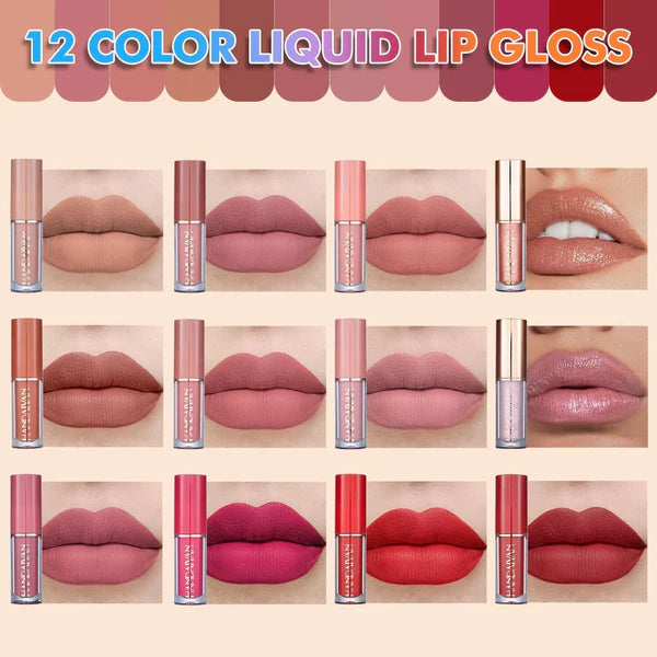 Lip Gloss Set - 12 Velvet Colors Non -Fading Waterproof Lipstick Set